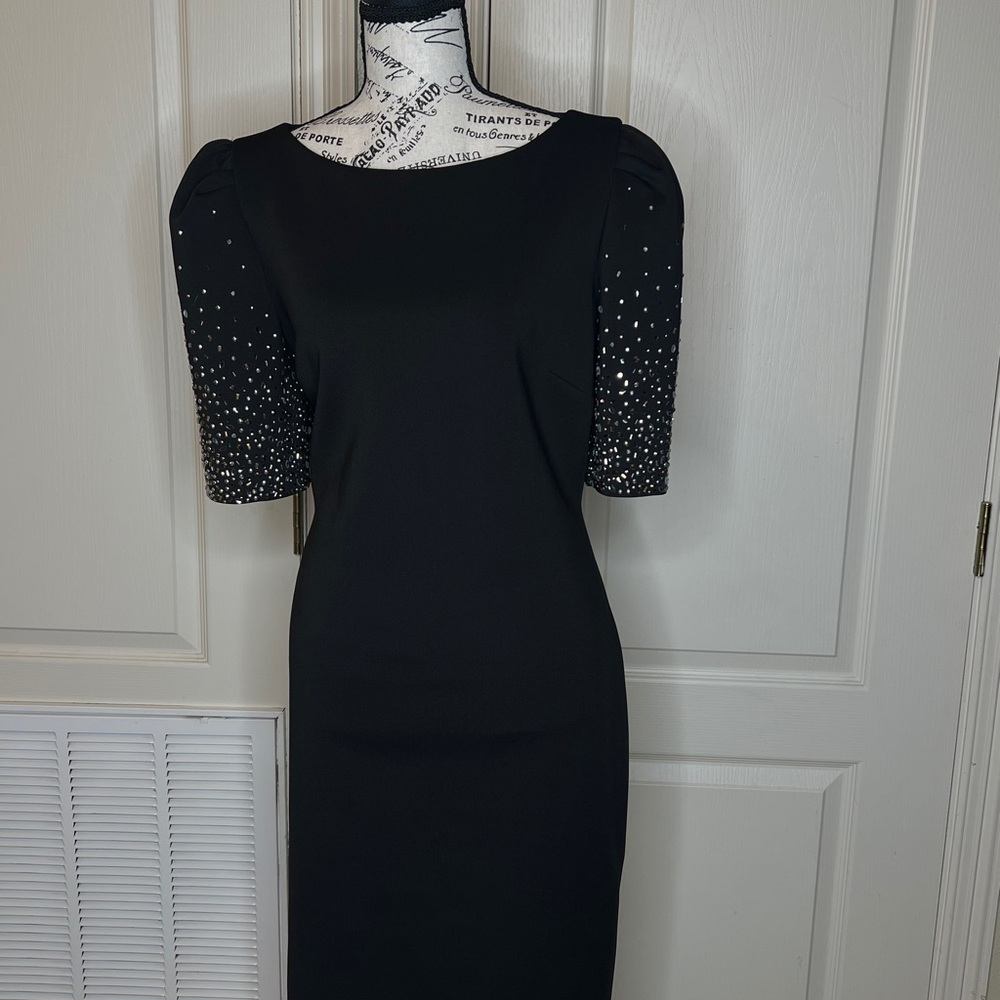 Calvin Klein Black Dress with Embellished Sleeves